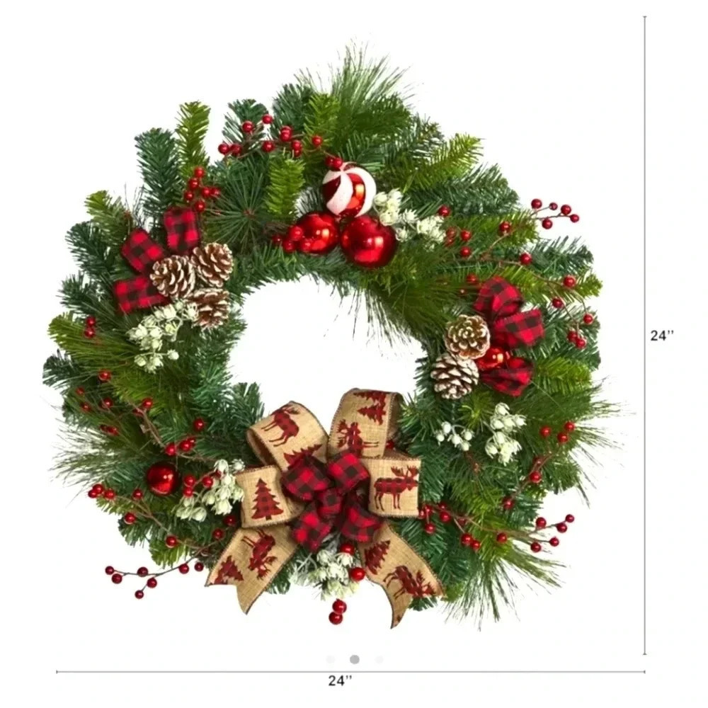 NWT Nearly Natural 24" Artificial Pine Christmas Wreath - Picture 3 of 4